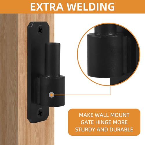 Wall Mount Gate Hinges with 5/8" Hinge Pin, Heavy Duty Gate Hinge with Screws for Farm Gates Wood Fence, Black 2 Pack