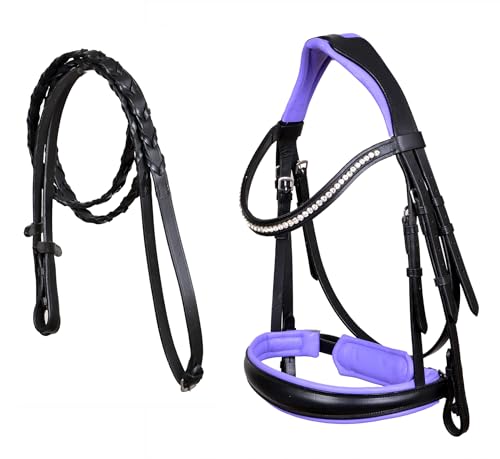 CHALLENGER Horse English All-Purpose Pleasure Padded Leather Bridle w/Reins 803HI02PR-F