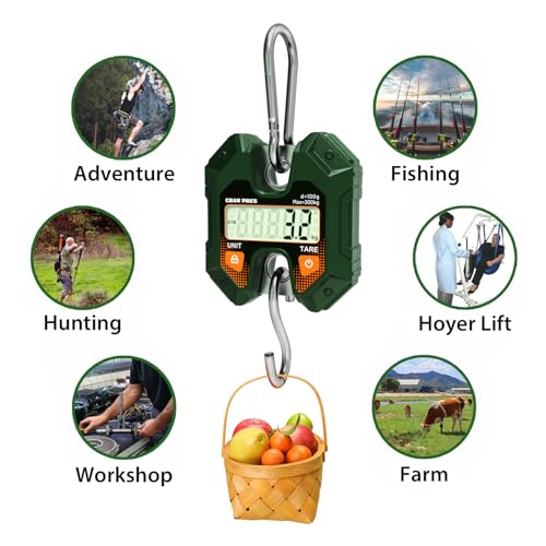 GRAM PRES Digital Hanging Scale 660LB/300KG,Handheld Mini Crane Scale,Deer Hunting Scales,Digital Luggage Scale with Hooks for Farm,Fishing, Fish, Meat,Game,Outdoor.