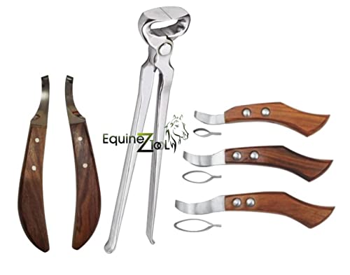 Hoof Nipper 12" and Farrier Hoof De Knives & Loop Knives Hoof Knife Set – Professional Farrier Trimming & Shoeing Tools for Horses, Durable Vanadium Steel Blades, Ergonomic Wooden Handles