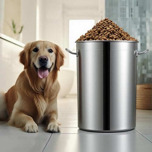 Maxdot 45 Lbs Stainless Steel Food Storage Container for Dog with Airtight Bamboo Lid Spoon & Wooden Claw Handle, Large Metal Pet Food Bin to Keep Fresh Easy Clean & Use for Dog Multiple Pet - size: 45 Lbs