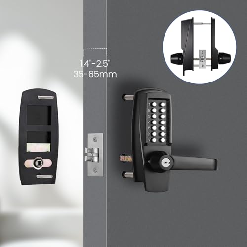 Commercial Keypad Lock with Handle, Battery-Free Mechanical Door Lock - color: Black