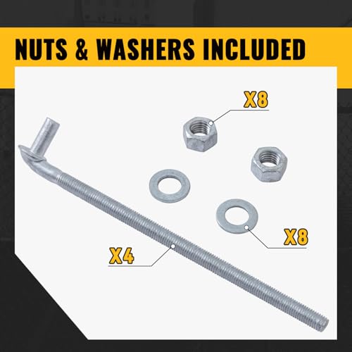VIVIDA J Bolt Gate Hinge, 5/8" X 12" Gate Bolt Post Hinge, 4-Pack | Galvanized Gate Bolt Post Hinge, Chain Link Fence Gate Hardware, Nuts & Washers Included - size: 12" (4 PCS)