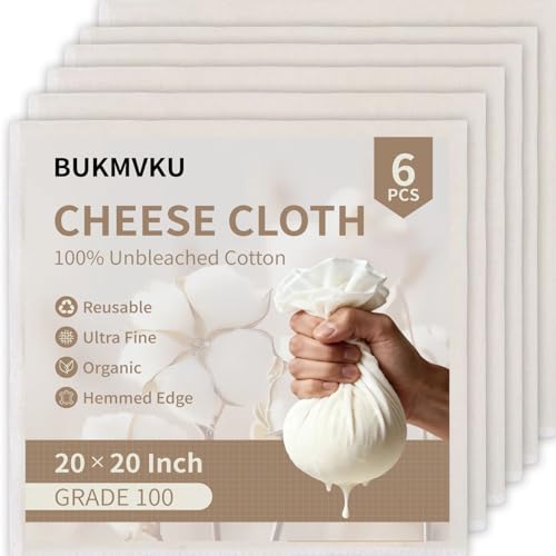Cheese Cloths 6Pcs, Reusable Unbleached 100% Cotton 20"x20", Washable Organic Cheesecloth With Hemmed Edge, Fine Mesh Food Strainer For Turkey, Juicing, Cheese, Yogurt Making