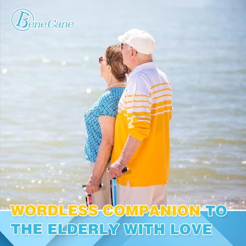BeneCane Walking Cane for Women Folding Cane for Men with Two Led Lights Quad Cane with Stable Base Lightweight and Adjustable Walking Stick - color: Blue