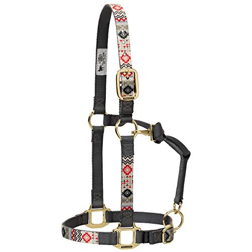 Weaver Equine Nylon Horse Halter, Patterned Webbing, Adjustable Chin & Throat Snap Halters for Horses, Equine Tack,Average Size, Crimson Aztec