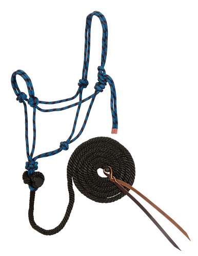 Weaver Leather Diamond Braid Rope Halter and Lead, Black/Hurricane Blue