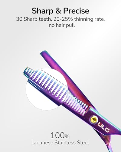 ULG Hair Thinning Scissors Professional Barber’s Texturizing Teeth Shears for Hairdressing, Salon and Home Use Thinning Shears for Hair Cutting, Made of Japanese Stainless Steel, 6.5 inch - color: Rainbow