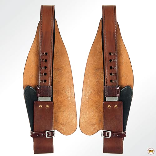 HILASON Tan Leather Saddle Fender Pair with Hobble Strap - color: Mahogany