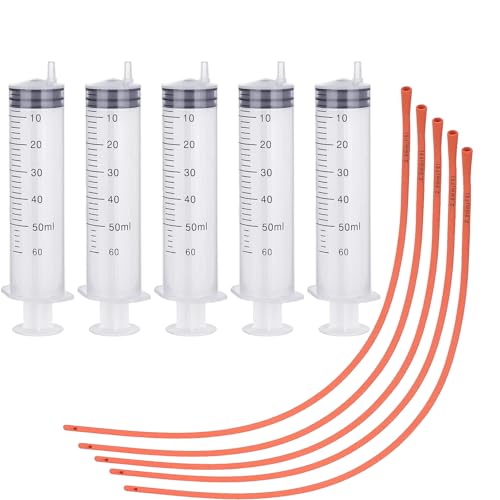 5 Set Puppy Kitten Feeding Tube Kit Include 5 Pack 8 FR Red Rubber Puppy Feeding Tube and 5 Clear Kitten Syringe for Lamb,Goat,Sheep,Puppy,Kitten Whelping Feeding Watering (60ML) - size: 60ML