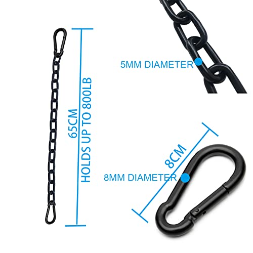 Black Heavy Duty Hanging Chains with 2 Carabiners, Chair Hardware for Indoor Outdoor Playground Hammock Punching Bags 800 LB Capacity Small Chain Double Clips (Black Metal-1 PCS)