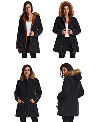GRACE KARIN Women's Winter Coats Fleece Parkas Anoraks Hooded Military Jacket Coats - color: Black, size: Medium