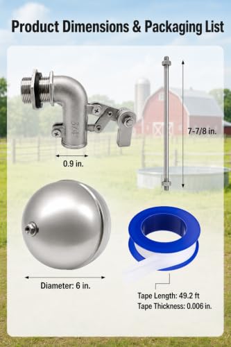 3/4" NPT Stainless Steel Automatic Water Trough Float Valve for Stock Tank | Metal Water Level Auto Control Valve with Adjustable Arm Livestock Water Tank Float Valve for farm Cattle, Cow, Horse, Ponds