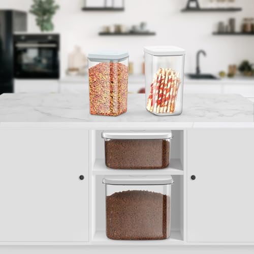 LEAWALK 4.2Qt 2Pack Airtight Dog Cat Food Storage Container and Dog Treat Containers BPA-Free, PET Clear Stackable Pet Storage Bin, 1 Cup Scoop, 1 Sponge cleaning brush, Pop Top, With handle (Grey) - color: Grey(4.2Qt-2Pack)
