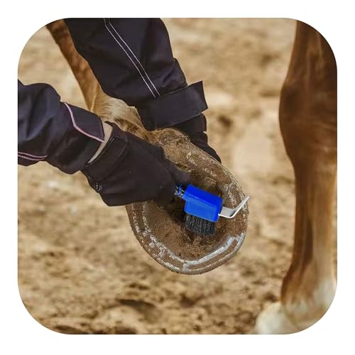 Blue Horse Hoof Pick Brush, Soft Grip Handle with Stiff Bristles for Effective Hoof Cleaning Portable Grooming Tool - color: Blue