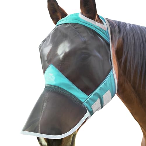 Harrison Howard CareMaster Pro Luminous Horse Fly Mask Large Eye Space Full Face Standard with Nose No Ears Summer Mint L - color: Summer Mint, size: L