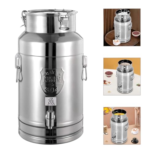 304 Stainless Steel Milk Container Can with Spigot, 20L/5.28Gal Sealing lid Milk Water Beverage Drink Dispenser, Milk Can, Milk Jug Dispenser, Milk Pail Bucket for Wine Oil, Dry Goods Rice, Cereals