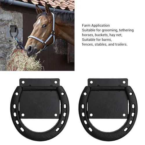 CHICIRIS Horse Hitching Ring Horse Tie Ring Cross Tie Set of 2 Solid Steel Rustic Black Coated with 8 Expansion Screws for Stall Stable Supplies