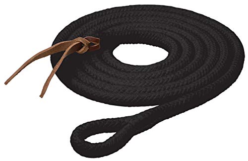 Weaver Equine Pima Cotton Lead Rope, Black, 10' Horse Lead Rope with Leather Popper, Soft Comfort Grip, Barn Horse Tack for Daily Use