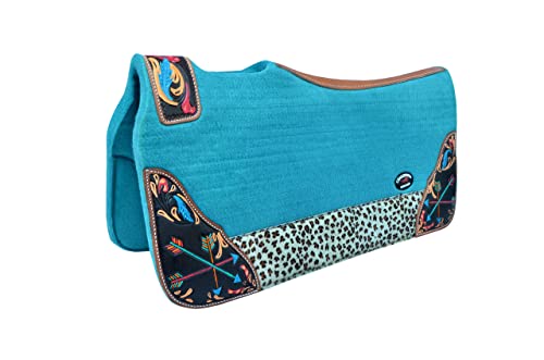 CHALLENGER Horse 32" x 30" Western Contoured Wool Felt Therapeutic Saddle Pad Black 39217 - color: Teal Cheetah