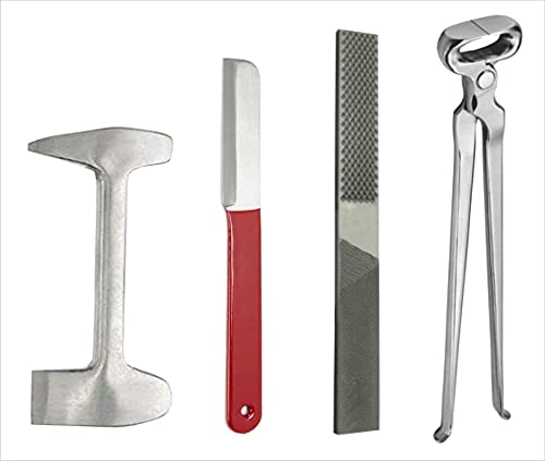 4 Pcs Farrier Horse Hoof Care Kit – Includes 12 Inch Hoof Nipper, Hoof Rasp, Hoof Scraper & Buffer | Professional Farrier Tools Set for Horse Hoof Trimming, Cleaning & Maintenance