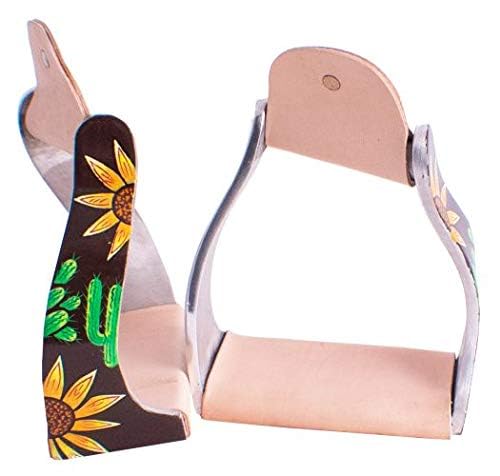 Showman Lightweight Twisted Angled Aluminum Stirrups w/Sunflower & Cactus Overlay