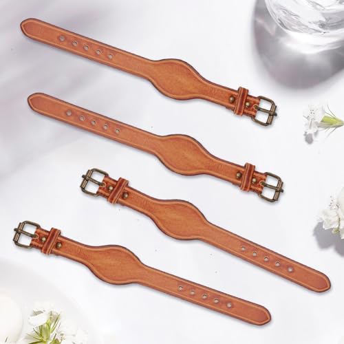 2PCS Genuine Leather Contoured Horse Hobble Strap Western Saddle Stirrup Replacement Hobbles with Buckles Brown Cowhide Leather Heavy Weighted Harness Buckle Closure for Horse