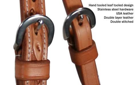 Tahoe Tack USA Leather Leaf Tooled Western Browband Headstall - color: London Tan