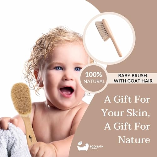 Eco Bath London Baby Brush with Goat Hair - Ultra Soft Baby Bath Brush for Newborns, 100% Natural Baby Brush