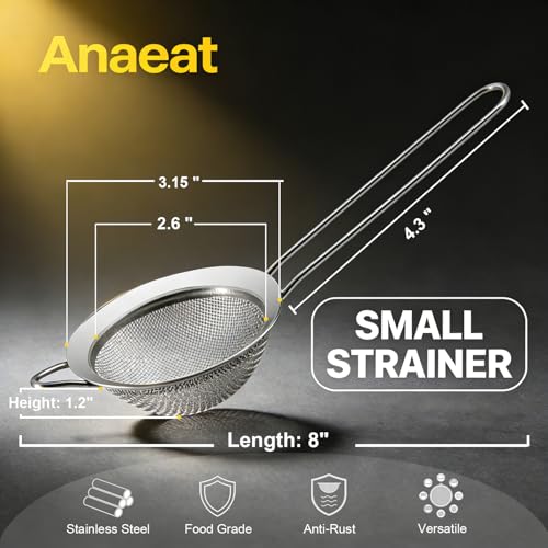 Anaeat Fine Mesh Strainers - Premium Stainless Steel Colander Sieve Sifters, with Durable Mesh and Sturdy Handle, Excellent for Sifting Dry ingredients, Flour, Pastas, Rice, Tea (3.15") - color: 3.15" Diameter
