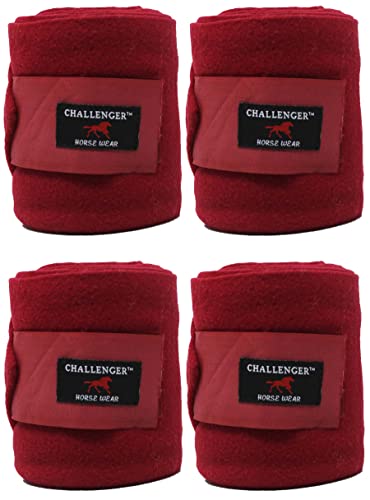 CHALLENGER 10ft Horse Grooming Leg Polo Wrap Set of 4 Soft Fleece 95R - color: Burgundy