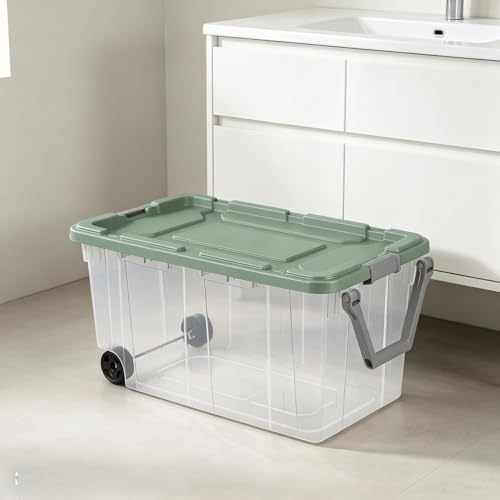 160 Quart Durable Clear Storage Container with Latch Lid and Pull Handle, Light Green, 2 Pack