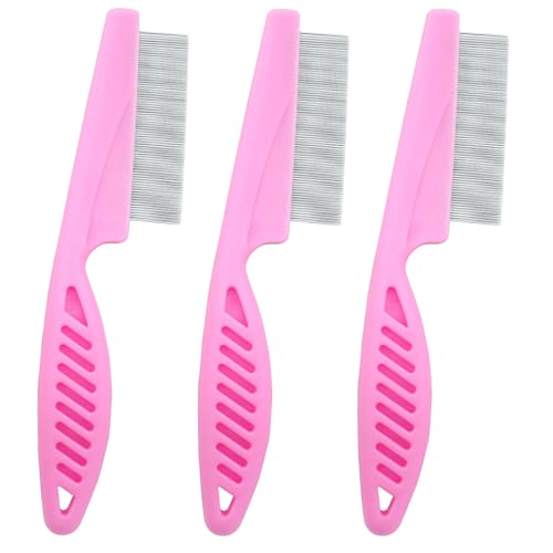 Flea Comb for Dogs and Cats, Pink, 3pcs | Metal, Fine Tooth, Remove Anti Fleas and Flea Eggs - color: Pink
