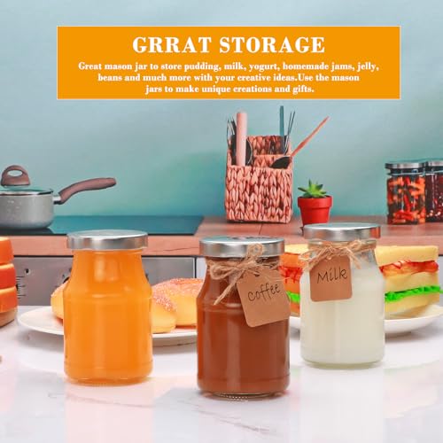 16Pack 6oz Glass Milk Bottles, Glass Jars with Lids | Jelly Jars with Silver Lids, Glass Yogert Jars, Clear Milk Jars Ideal for Jam, Honey, Wedding Favors, Shower Favors - size: 6oz-16pack