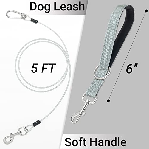 PAWNISAW Chew Proof Dog Leash, 5 FT Dog Tie Out Cable Lead with Handle - color: Silver