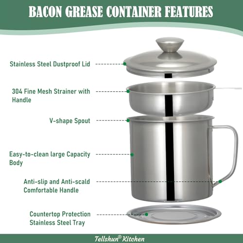 Bacon Grease Container with Strainer 42 oz for Kitchen Saver with Tray - size: 42oz
