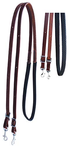 CHALLENGER Horse Western 8' Tan Leather Rubber Grip Contest Barrel Reins Black 805LR11BK - color: Brown/Black