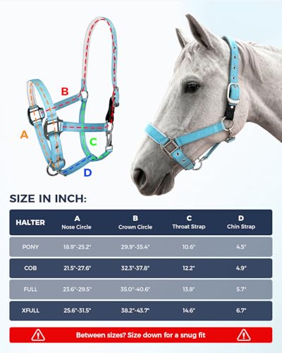Hilltown Breakaway Halters for Horses with Leather Fuse | Adjustable Fit, Soft Rubber Padding, Quick Release Snap, and Easy Clean Webbing for Training and Stable Use - size: X-Full