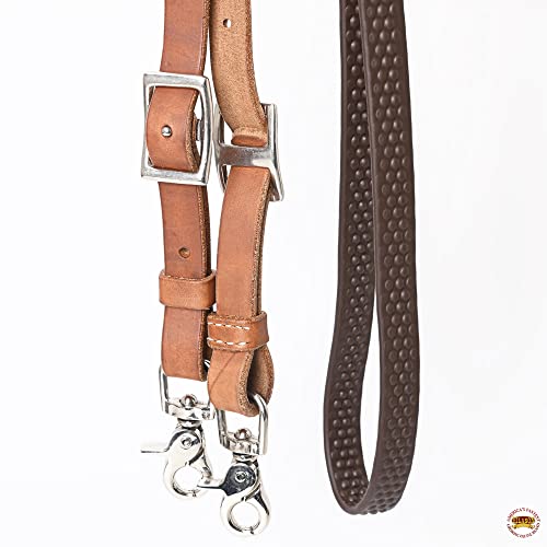 HILASON 8 Ft Horse Western Leather Rubber Grip Barrel Split Reins - color: Tan With Brown