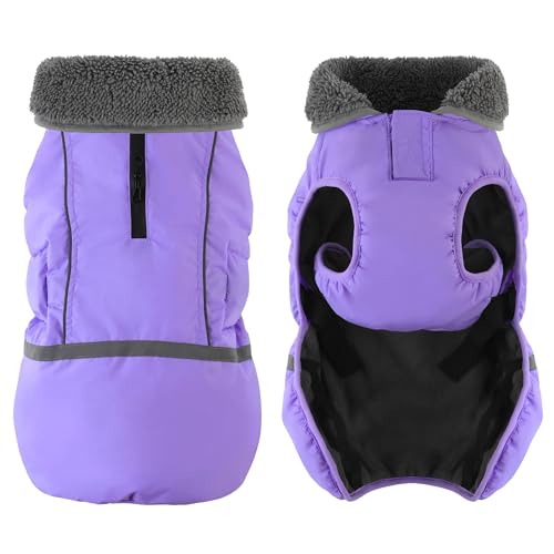 Dogcheer Warm Dog Coat, Waterproof Dog Jacket Christmas Puppy Winter Coat with Buckle, Reflective Adjustable Pet Snow Jacket Fleece Sweater for Small Medium Large Dogs - Taro Purple S - color: Taro Purple, size: Small