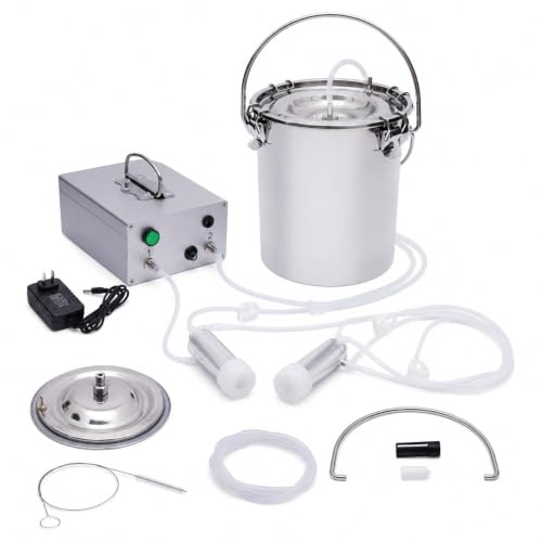 5L Goat Milking Machine with Rechargeable Battery for Milk Cow Home Farm | Portable Electric Speed ,Adjustable Suction Pulsating Vacuum Pump,Stainless Steel Milk Machine Bucke