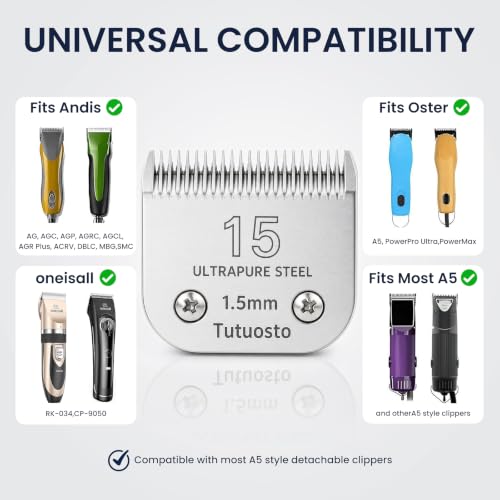 Clipper Blades Pet Grooming Clipper Replacement Blades Detachable Blade Compatible with andis/wahl/Oster Dog Clippers (15#) - color: 15#