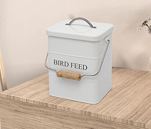 Morezi Bird Seed Storage Container Metal, 6 Lbs Airtight Bird Food Tin - color: White