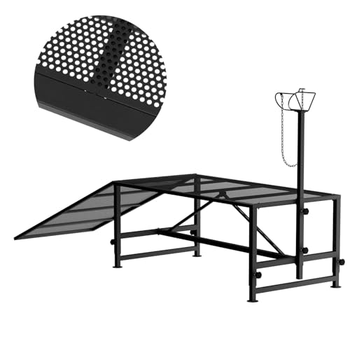 Goat Stand for Trimming Hooves,47inch Goat Milking Stand Farm Platform with Ramp,Adjustable Height,Metal Livestock Shearing Stand for Sheeps Lambs and Pets,500Lbs Capacity
