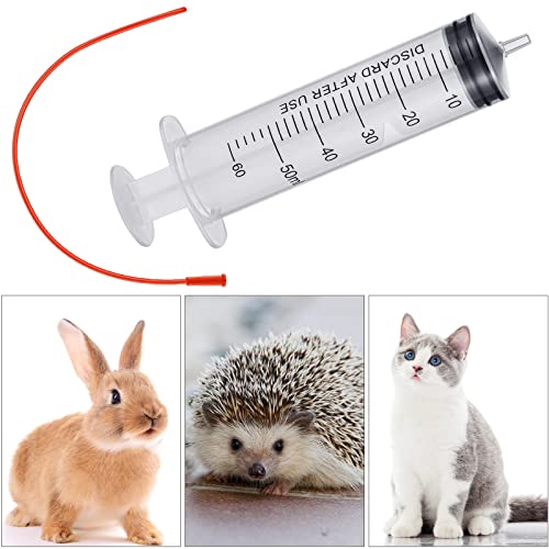 3 Sets Puppy Kitten Feeding Tube Kit, 3 Pcs 60 ml Clear Plastic Goat Syringe 3 Pcs 14 FR Red Rubber Feeding Tube, Feeding Syringe Feeding Tube Supplies for Lamb Goat Animals