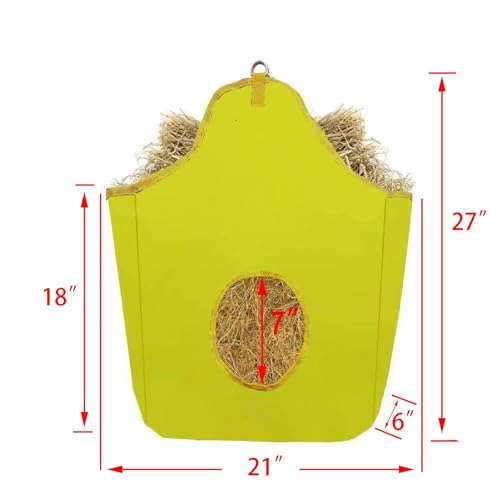 BARN & STABLE Large Hay Bag for Horses - Slow Feed 27" * 21" * 6" - Trailer Feeder for Cow, Goats, Donkey, Cattle - Open Feed Hole and Metal Snap Fastener