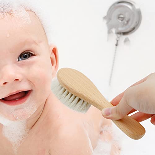 Baby Hair Brush and Purple Cradle Cap Brush Set for Newborns and Toddlers, Wooden Baby Hair Brush Set with Soft Goat Bristle, Baby Hair Care Kit 2PCS - color: Purple