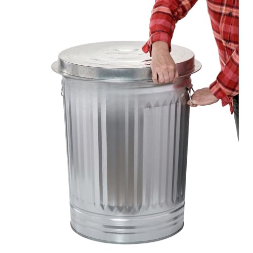 31 Gallon Galvanized Steel Trash Can, Tight Lid, Rust Resistant, Rodent Proof, Metal Garbage Bin, Outdoor Yard Storage, Dry Container