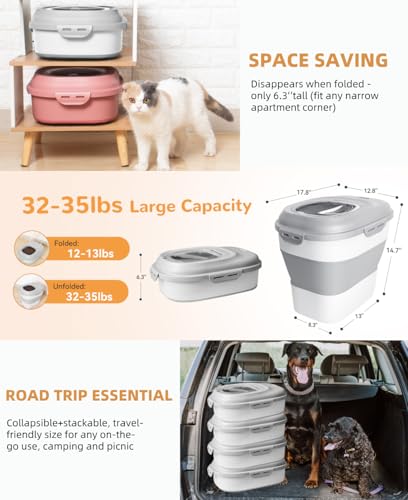 30-35 Lbs Dog Food Storage Container Collapsible Dog Food Container - color: Light Grey