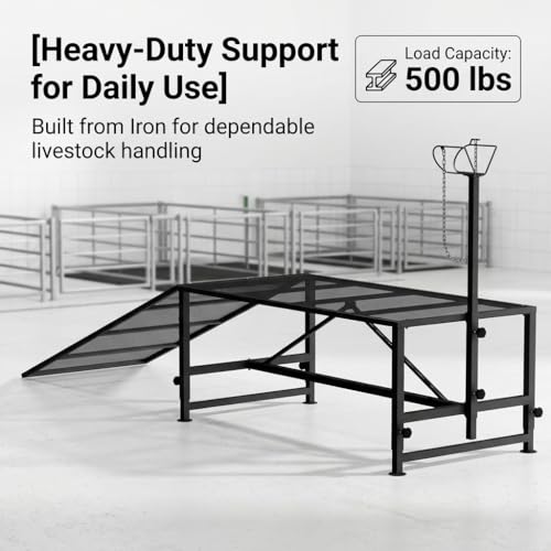 Heavy Duty Goat Stand with Ramp, Sheep Shearing Stand for Farms Barns Grooming Areas, Adjustable Goat Milking Stand with Ramp for Daily Animal Care